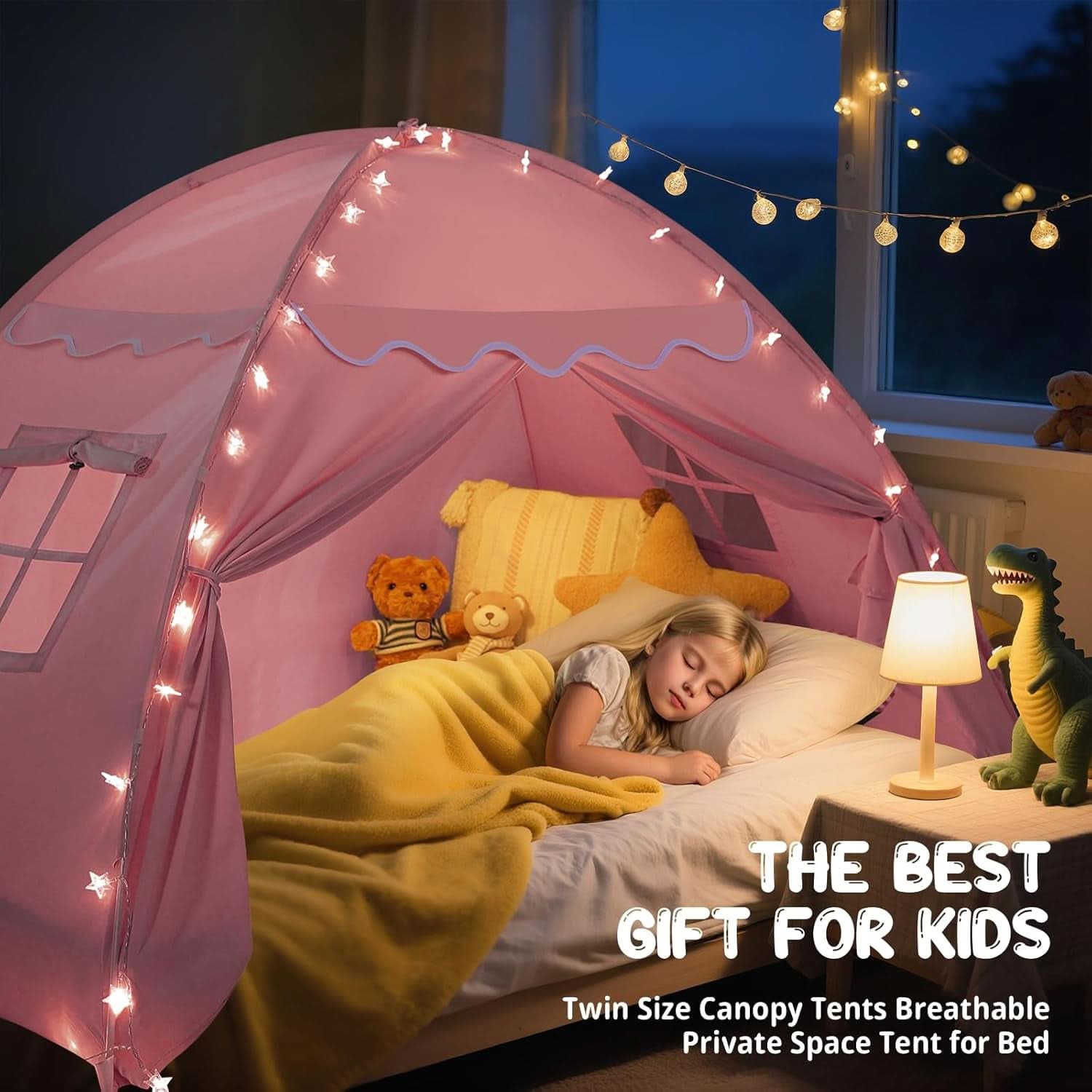 Toddler Bed Tent Canopy Portable Pink Night Light Pro