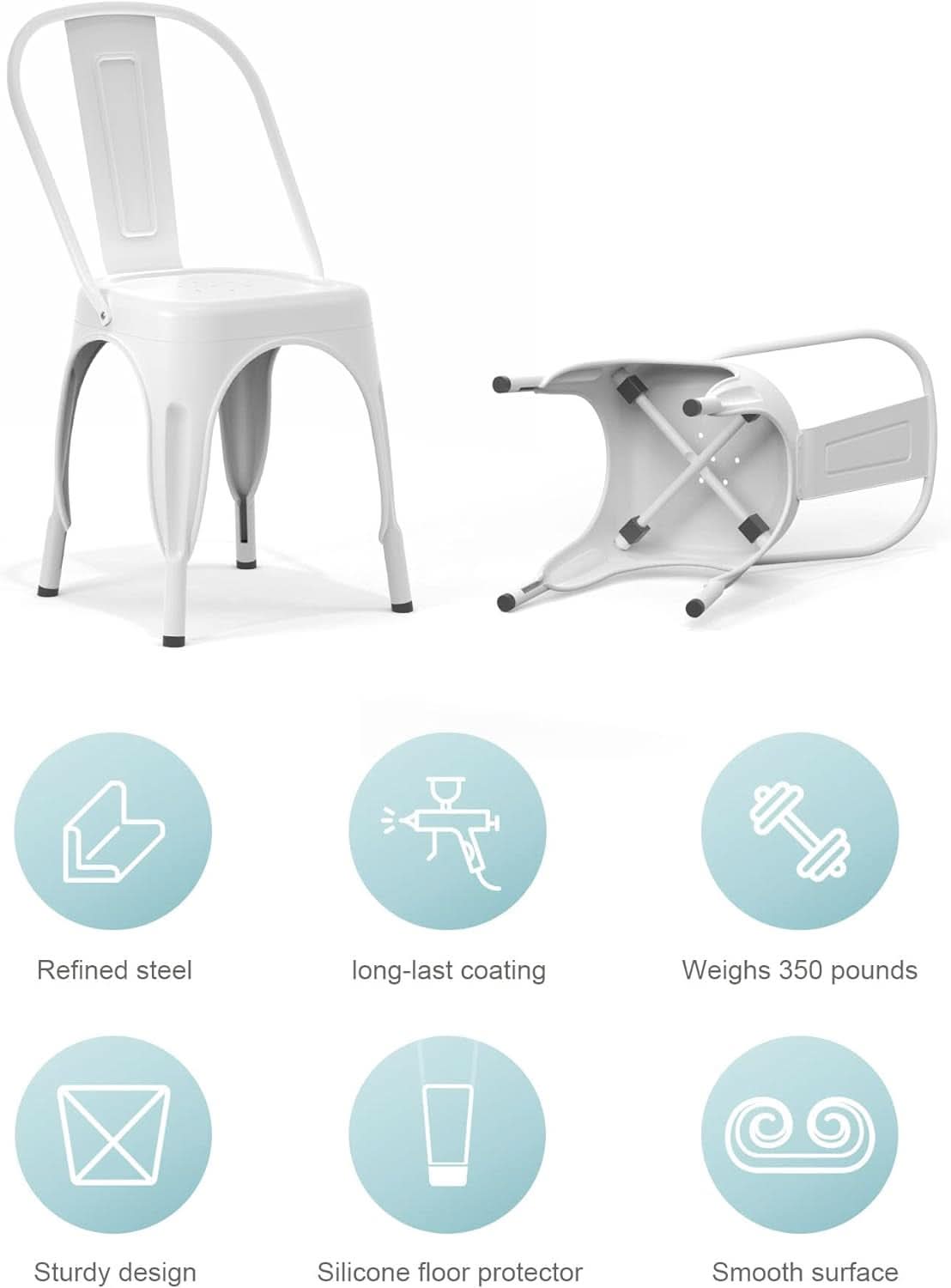 Tolix Style Metal Dining Chair White Stackable Set Of 4