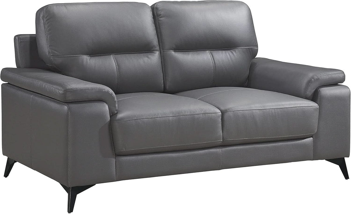Top Grain Leather Two Piece Living Room Sofa Set Dark Gray