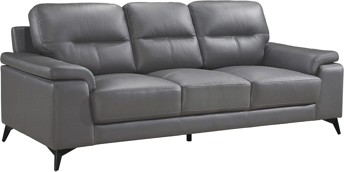 Top Grain Leather Two Piece Living Room Sofa Set Dark Gray