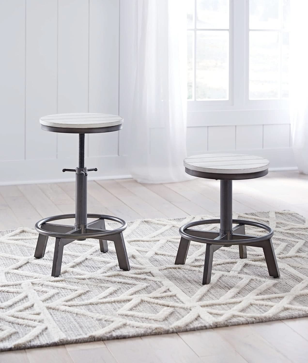 Torjin Industrial Adjustable Height Bar Stool Set White And Black