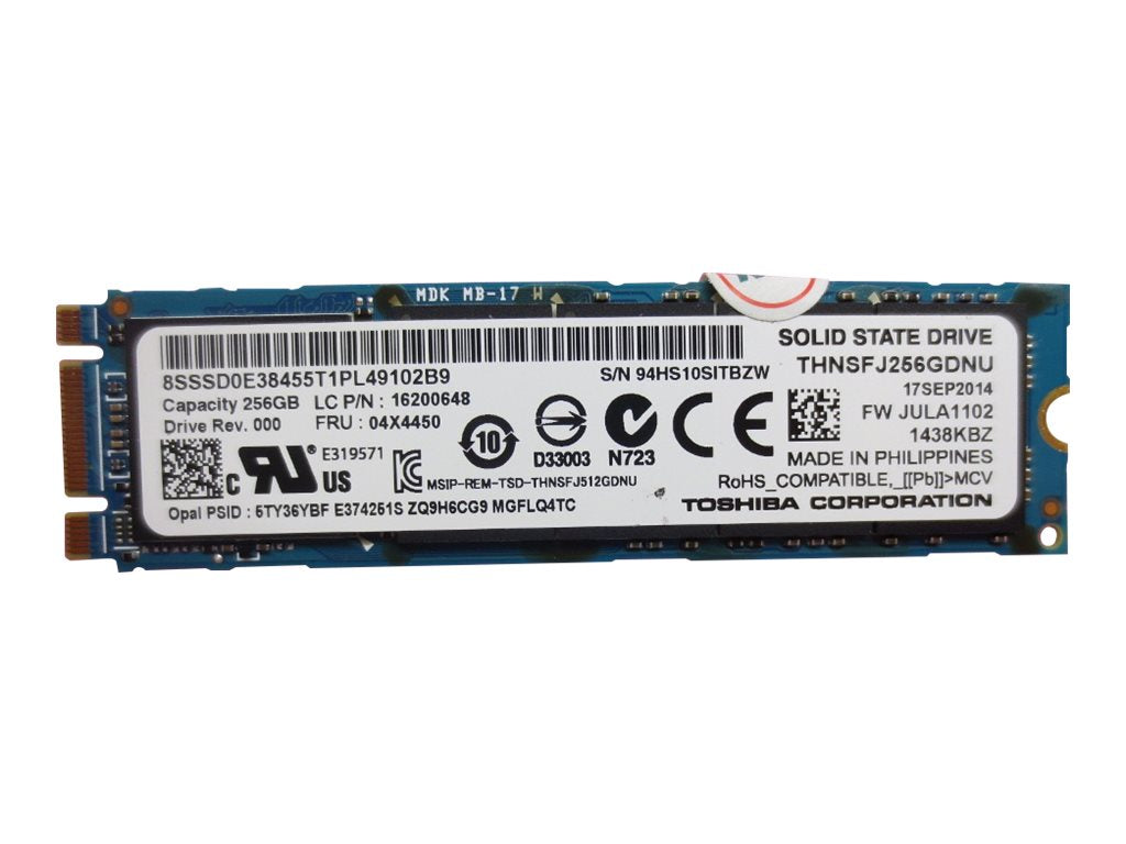 Toshiba - SSD - encrypted - 256 GB - internal - M.2 2280 - SATA 6Gb/s - TCG Opal Encryption - FRU - for ThinkPad Helix