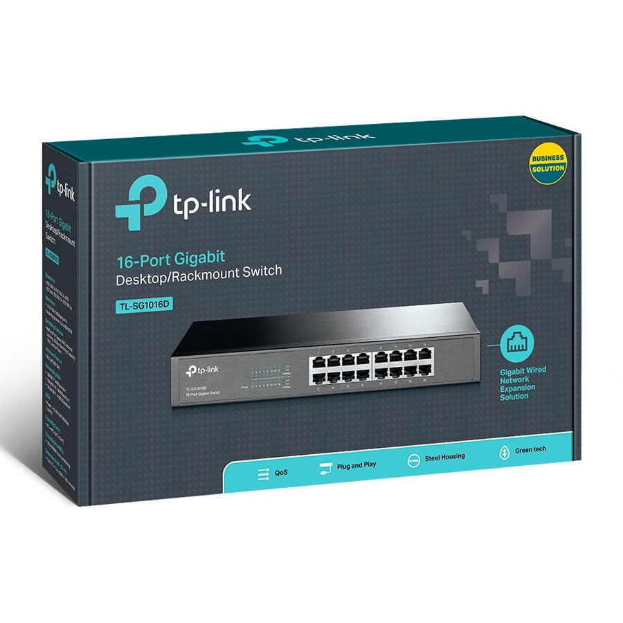 TP-LINK TL-SG1016D 10/100/1000Mbps 16-Port Gigabit 13-inch Rackmountable Switch, 32Gbps Capacity