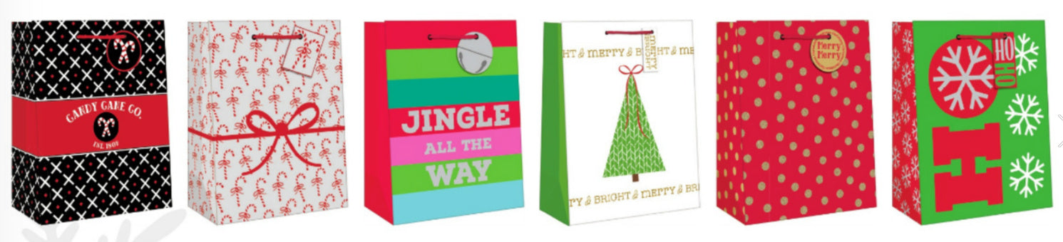 Traditional Medium Holiday Gift Bags - Candy Cane Bow