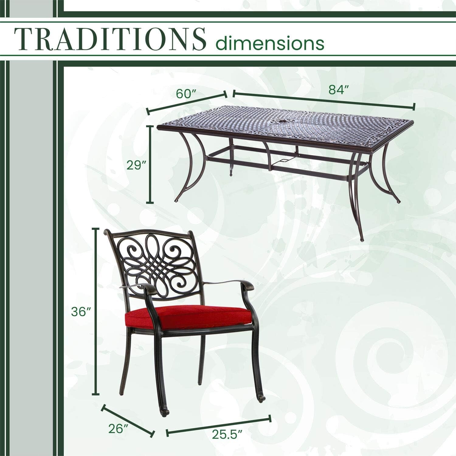 Traditions 11 Piece Outdoor Patio Dining Set With Red Cushions And Large Table