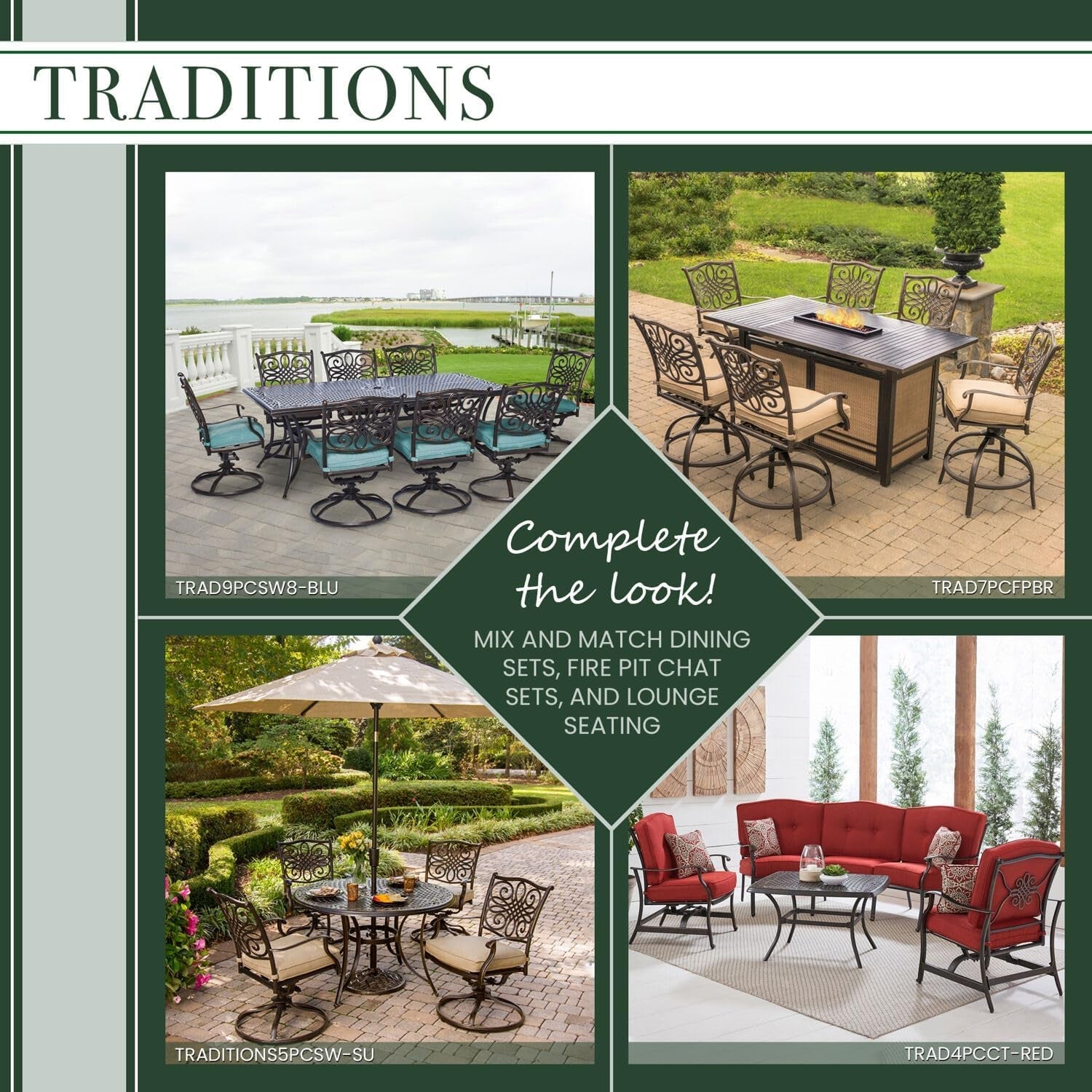 Traditions 11 Piece Outdoor Patio Dining Set With Red Cushions And Large Table