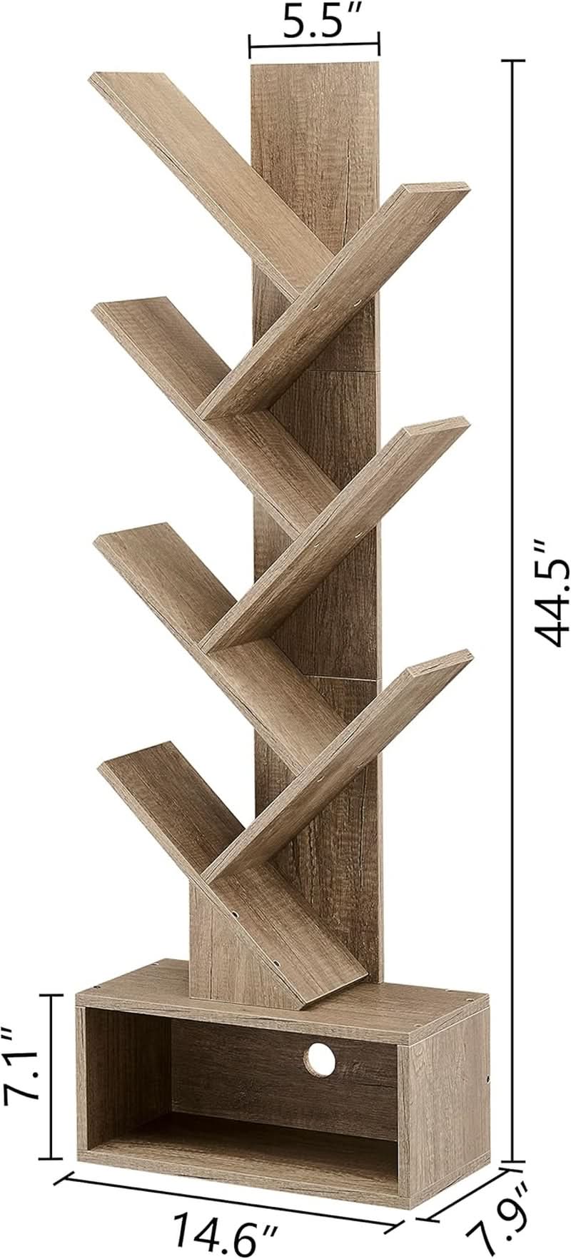 Tree Bookshelf 6 Tier Greige Freestanding Floor Display