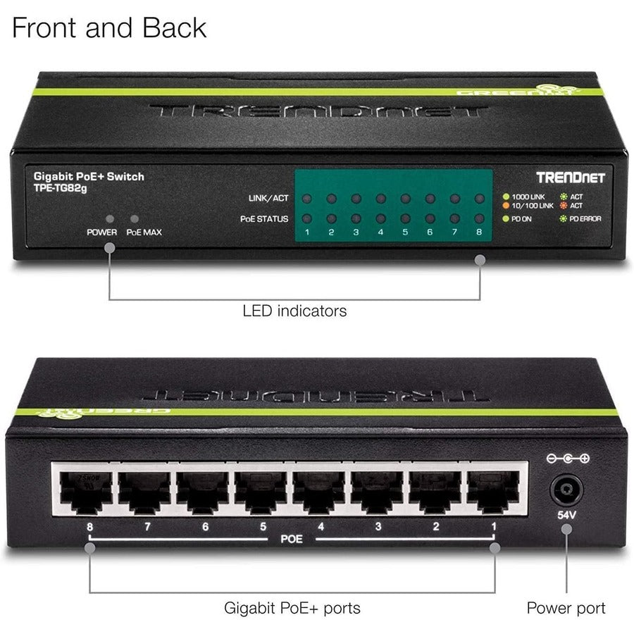 TrendNet TPE-TG82G 8-Port Gigabit PoE+ Switch - Power over Ethernet Network Switch | TecISoft