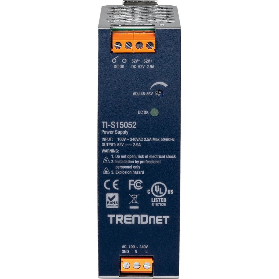 Trendnet 150W 52V Dc 2.89A Ac To Dc Din-Rail Power Supply With Pfc Function