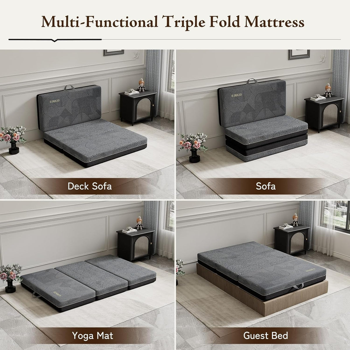 Tri Folding Memory Foam Mattress Twin Size 6 Inch With Non Slip Bottom