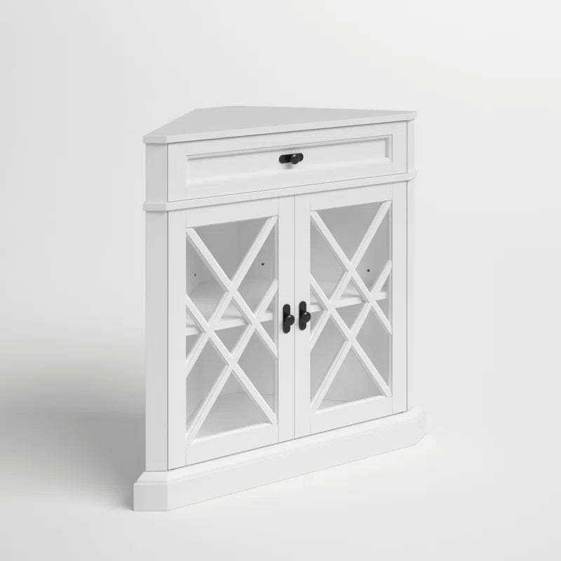 Triangular Corner Accent Cabinet With Drawer Glass Doors