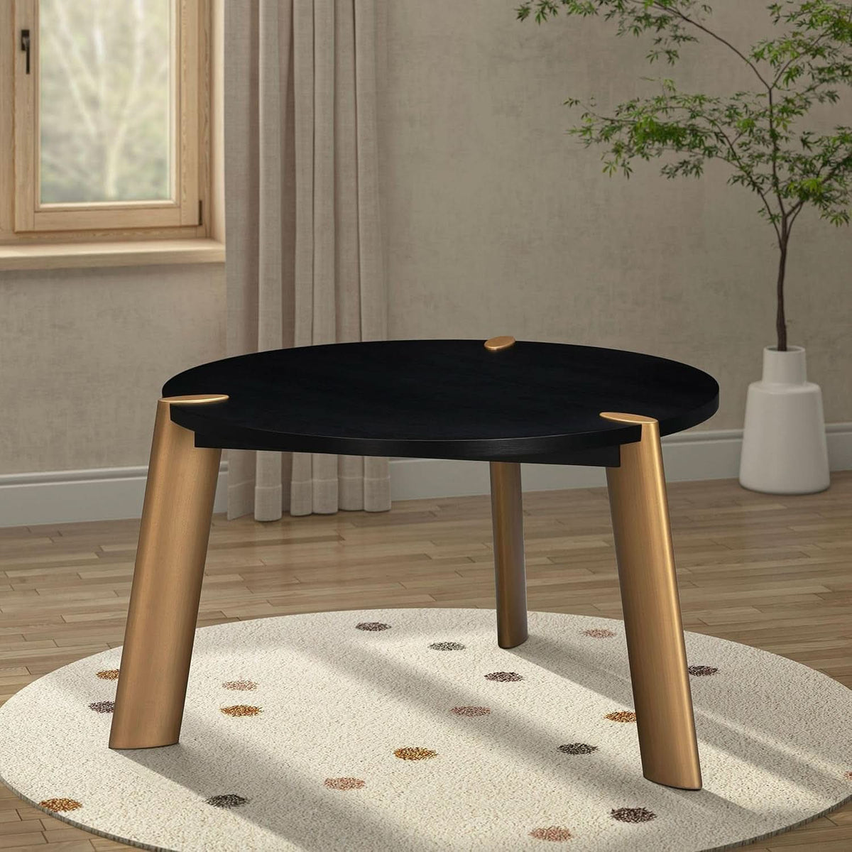Tribase 47 Inch Round Burnt Black Dining Table Modern