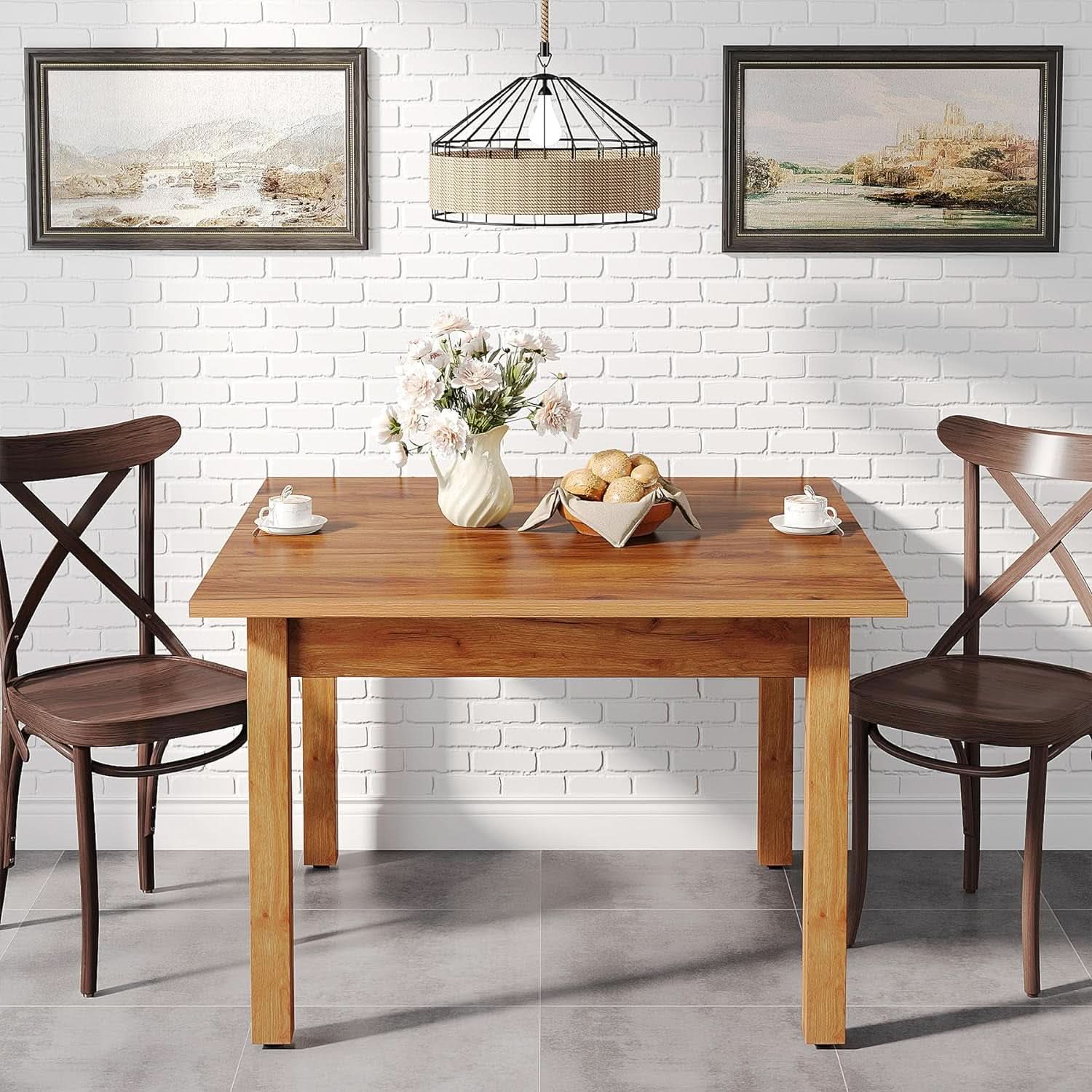 Tribesigns 39 Inch Wood Dining Table Rustic Brown Farmhouse