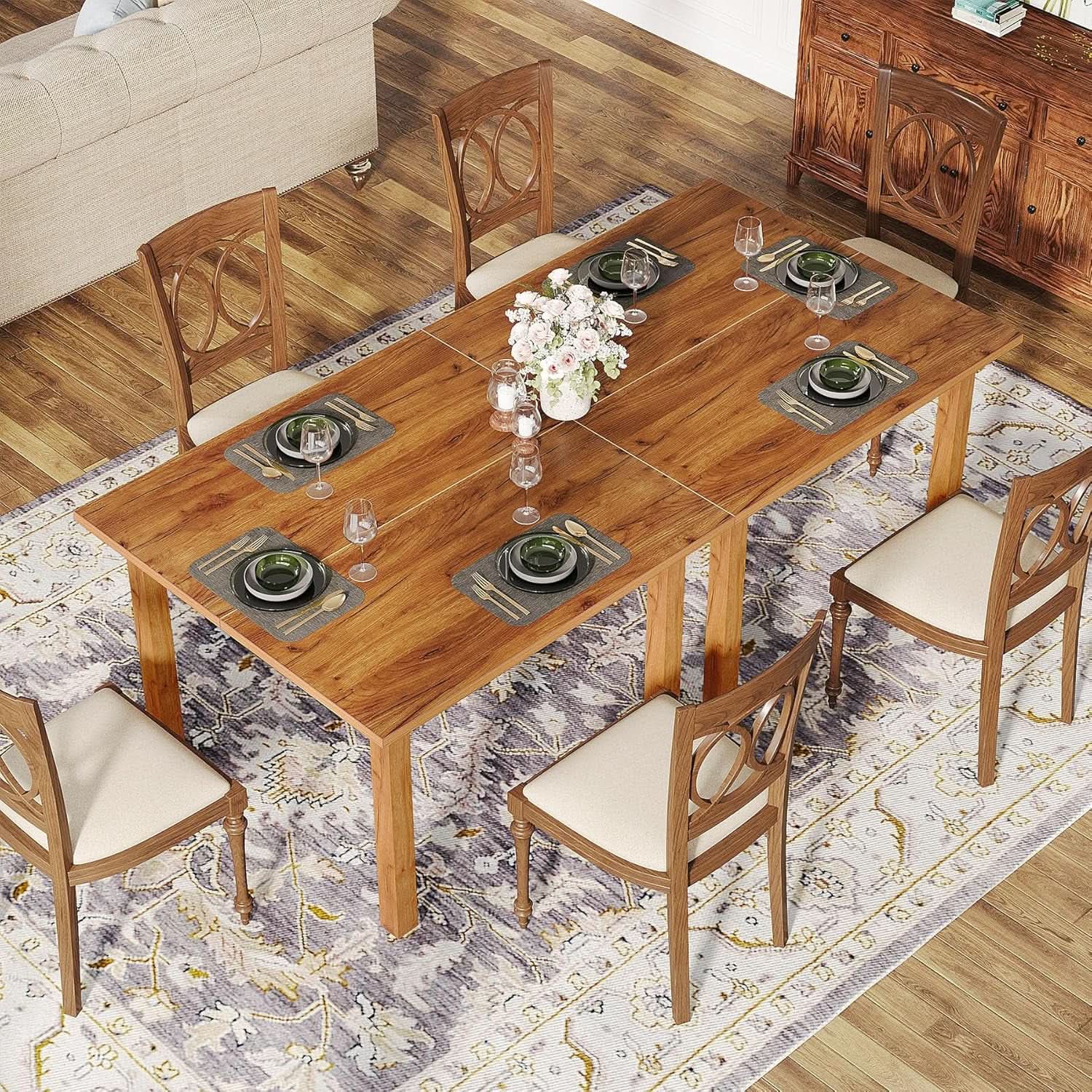 Tribesigns 39 Inch Wood Dining Table Rustic Brown Farmhouse