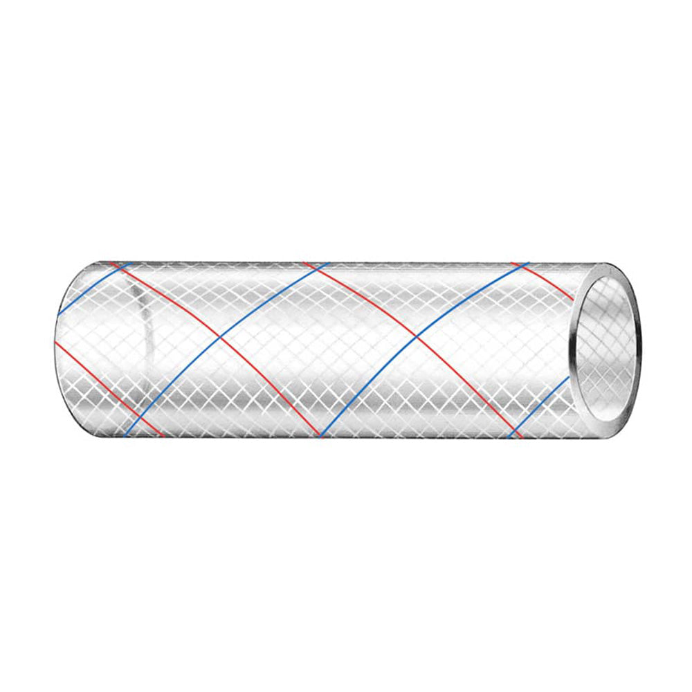Trident Marine 1/2" x 50' Clear Reinforced PVC Hose Tubing Red &amp; Blue Tracer