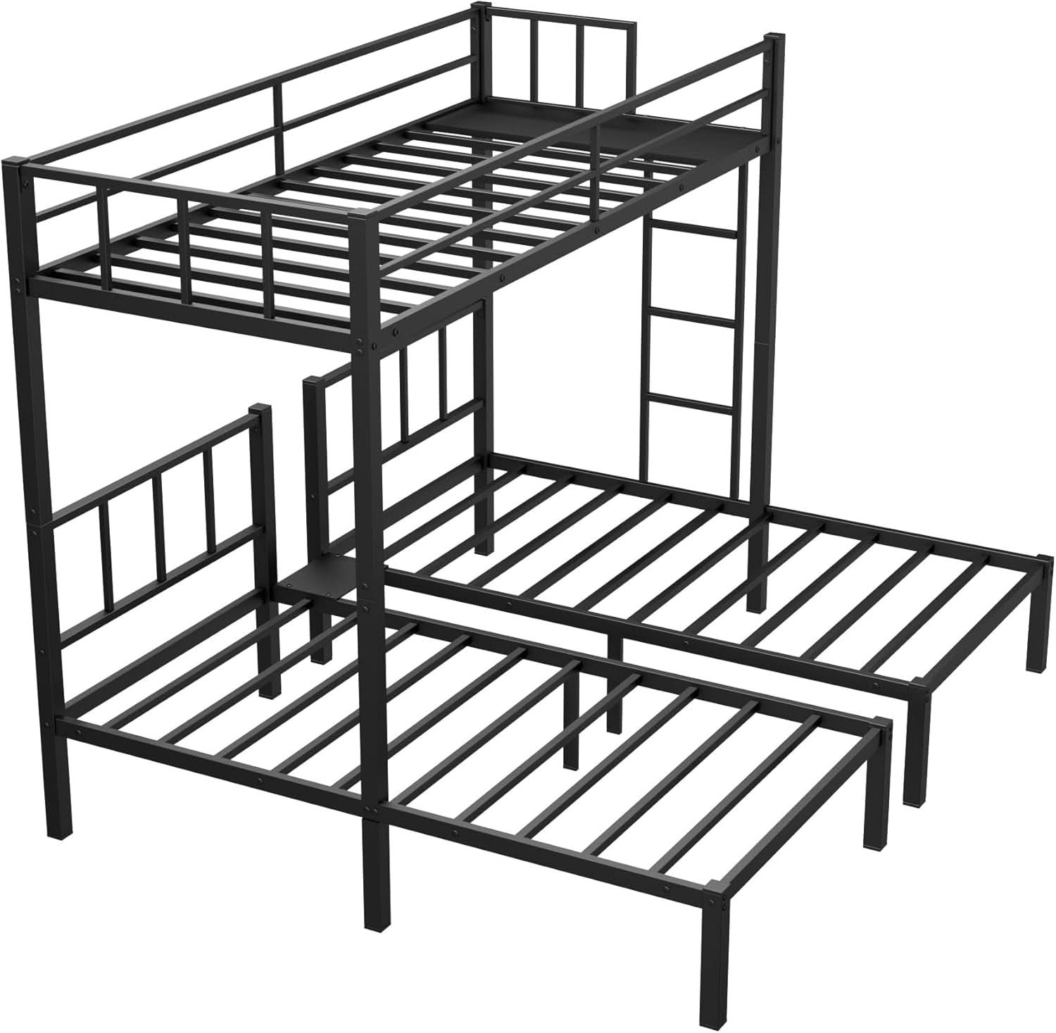 Triple Bunk Bed For Three Kids Built In Desk Black
