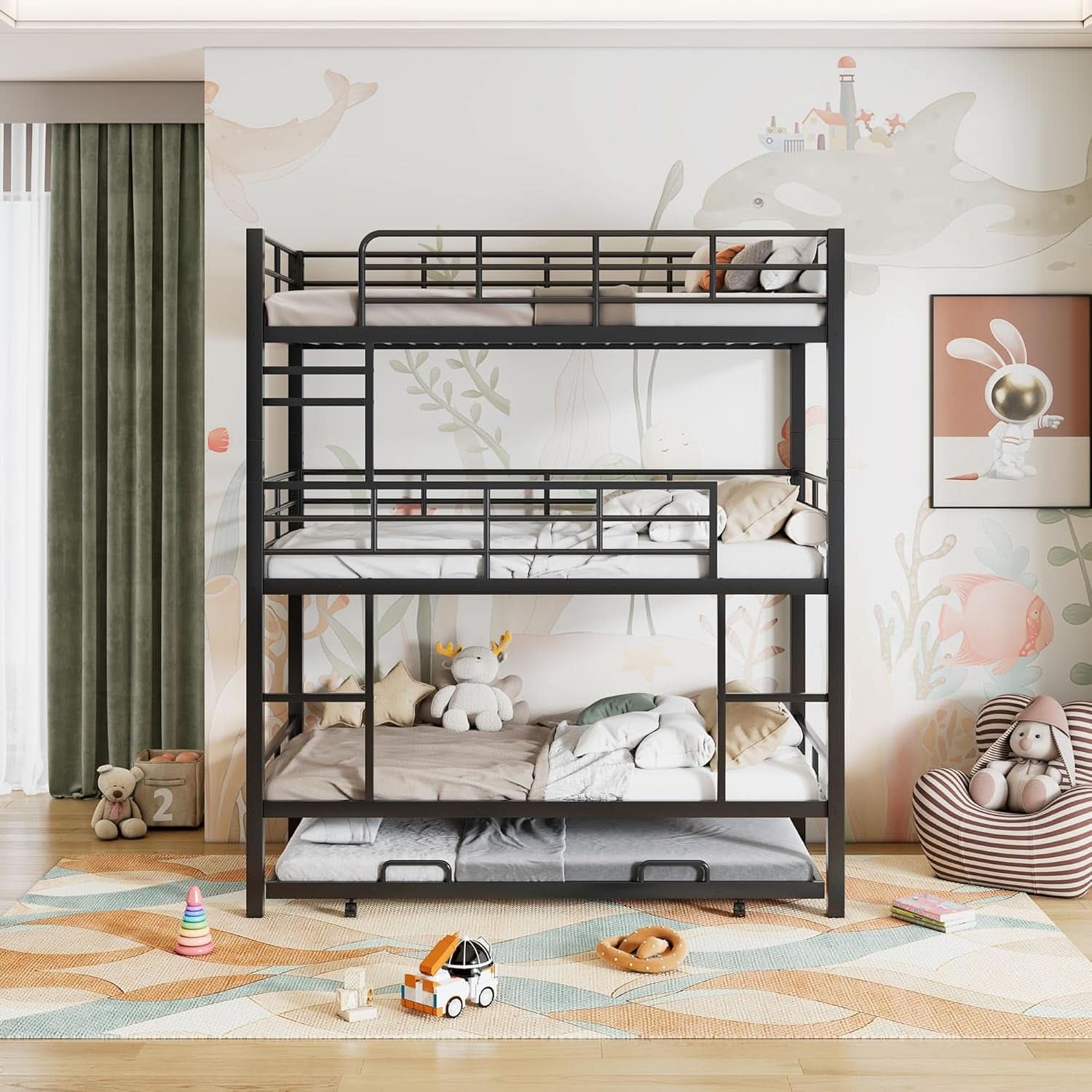 Triple Bunk Bed Twin Size With Trundle For Kids Room