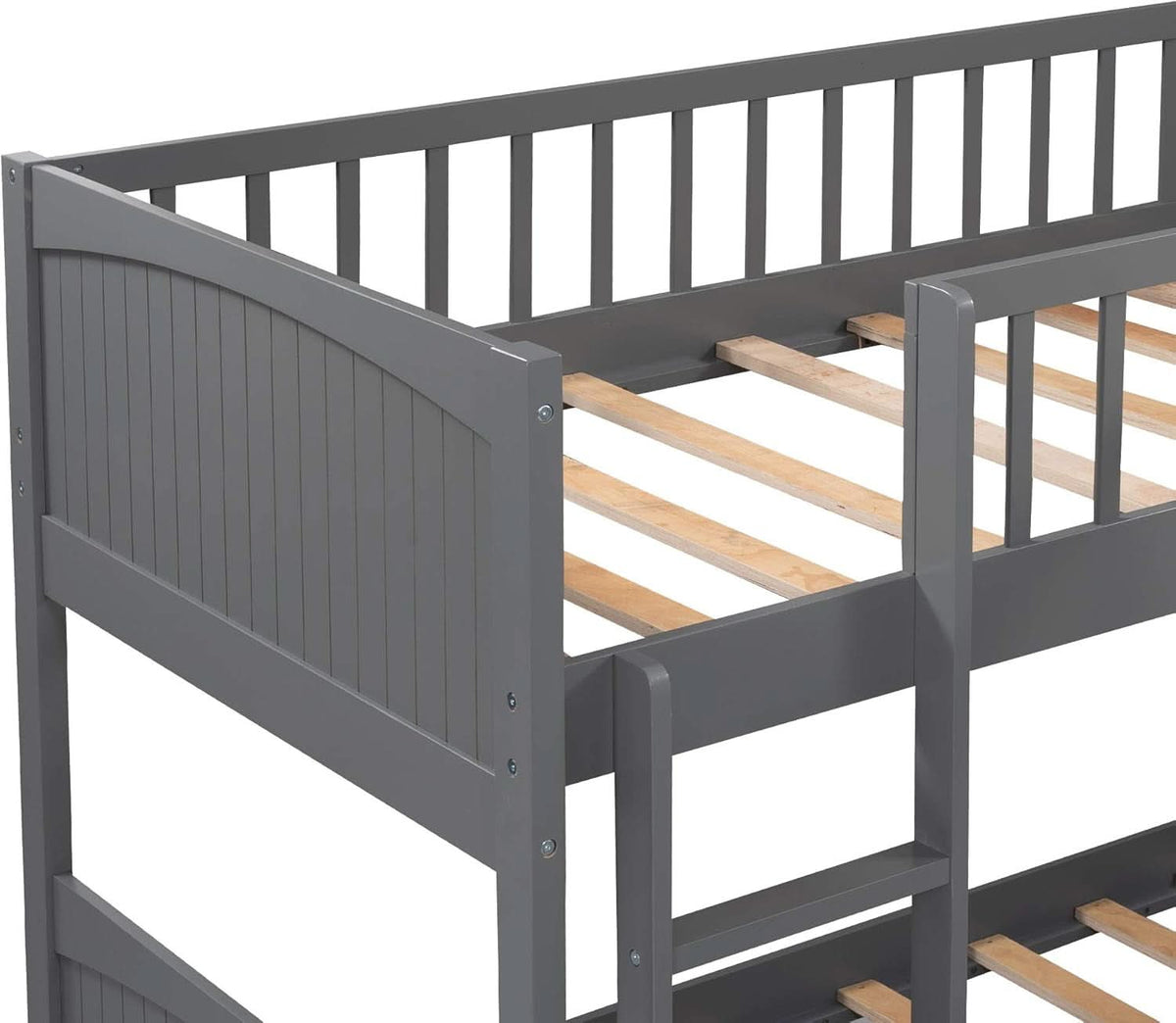 Triple Bunk Bed for Kids L Shaped Solid Wood Gray Twin Size