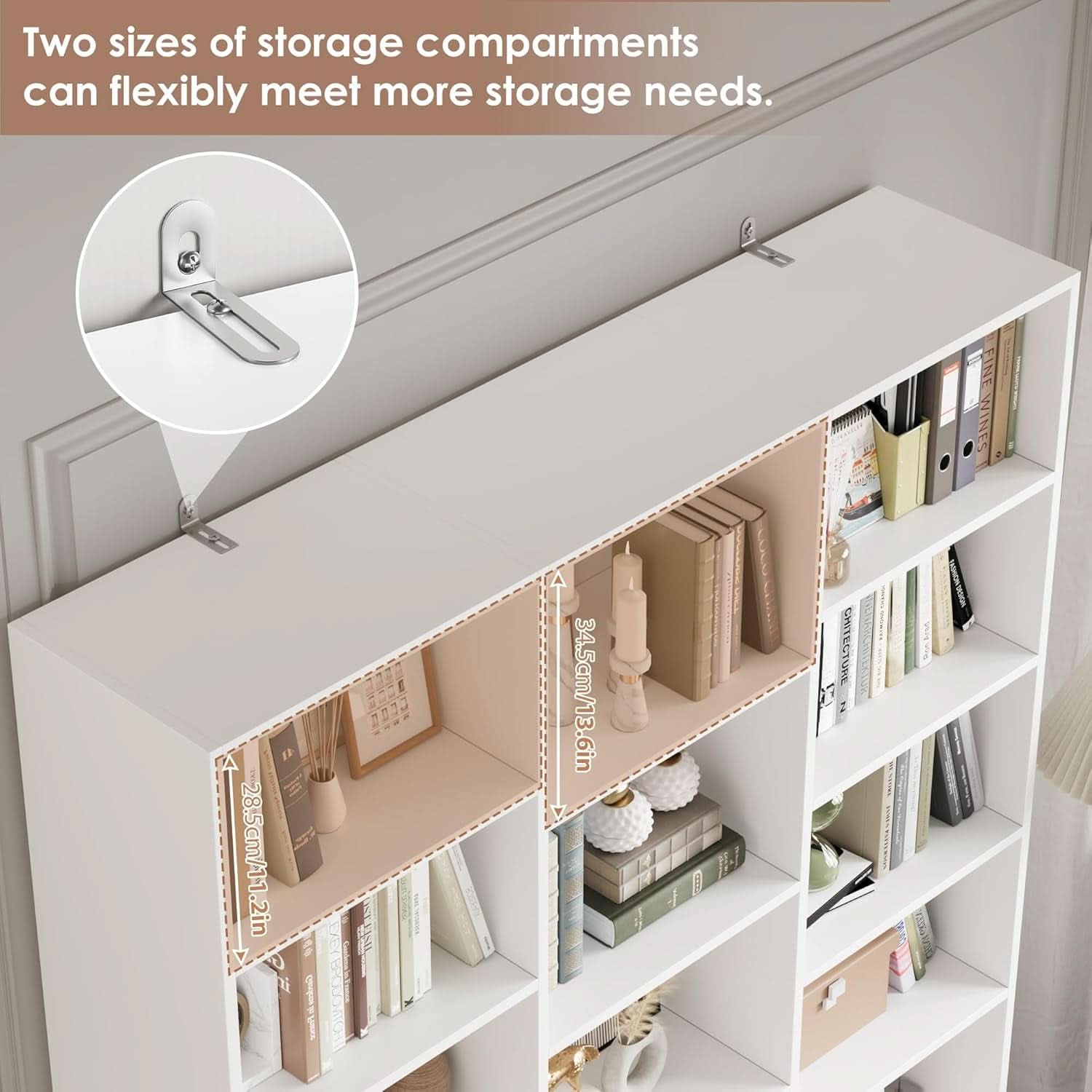Triple Wide White Bookshelf 6 Tier 74 Inch Tall Unit