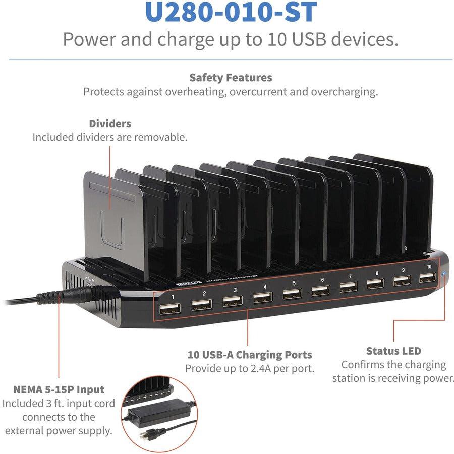 Tripp Lite 10-Port Usb Charging Station With Adjustable Storage, 12V 8A (96W) Usb Charger Output