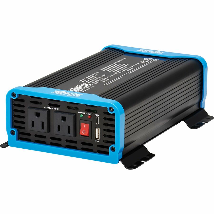 Tripp Lite 600W Light-Duty Compact Power Inverter - 2x 5-15R, USB Charging, Pure Sine