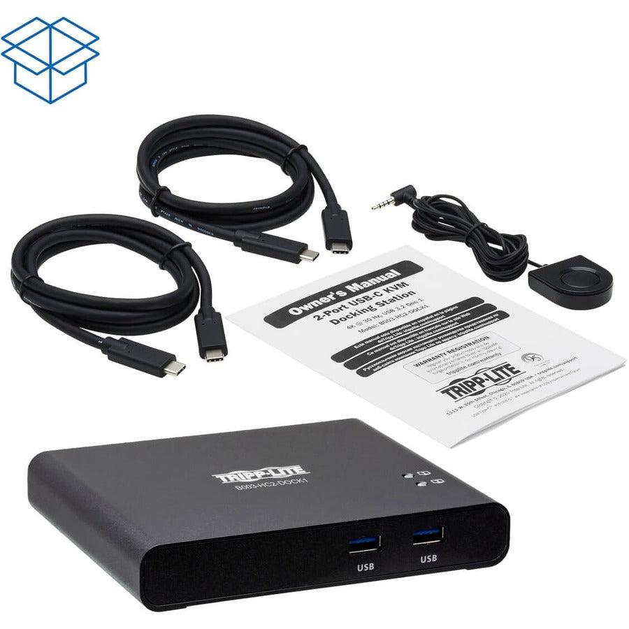Tripp Lite B003-Hc2-Dock1 2-Port Usb-C Kvm Dock - 4K Hdmi, Usb 3.2 Gen 1, Usb-A Hub, Remote Selector, 85W Pd Charging, Black