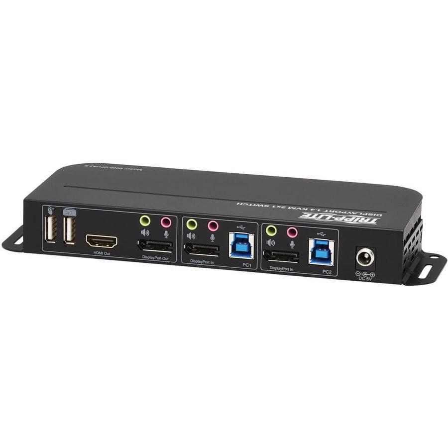 Tripp Lite B005-Dpua2-K 2-Port Displayport/Usb Kvm Switch - 4K 60 Hz, Hdr, Hdcp 2.2, Ir, Dp 1.4, Usb Sharing, Usb 3.0 Cables