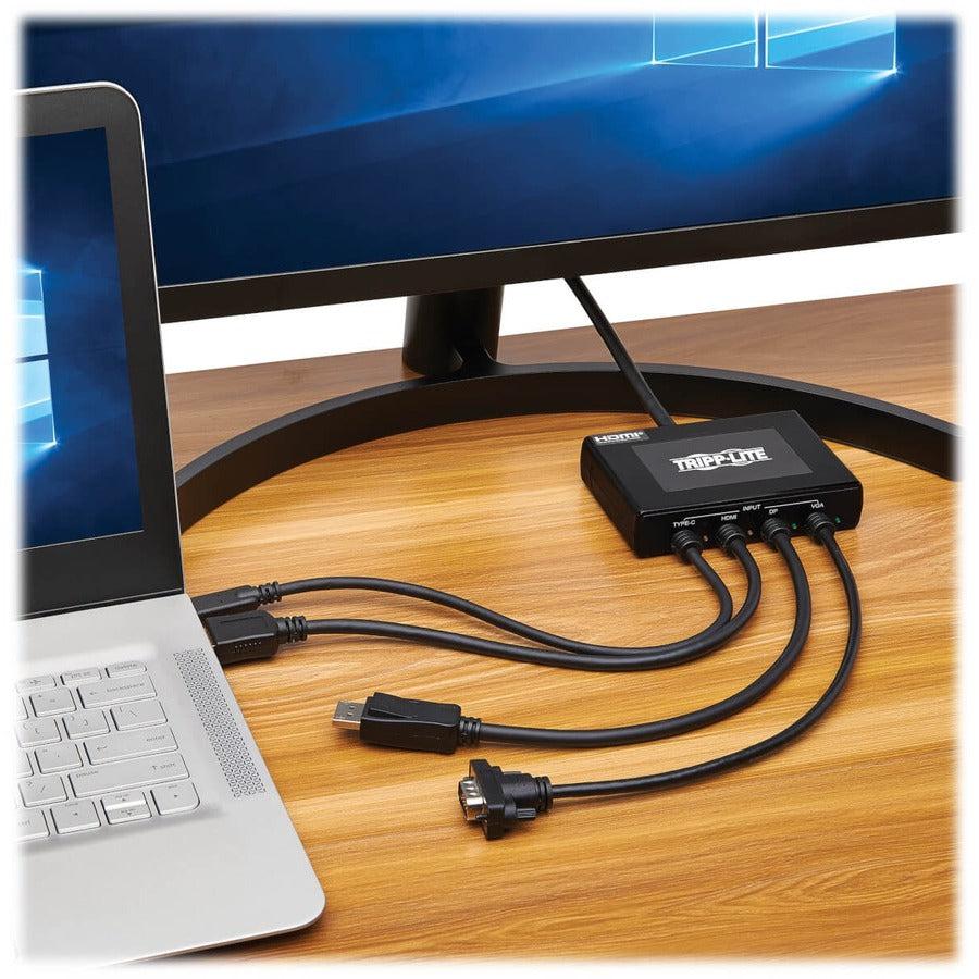 Tripp Lite B321-4X1-Hdvc 4-Port Presentation Adapter, 4K 60 Hz (4:4:4) Hdmi, Dp, Usb-C And 1080P Vga To Hdmi, Built-In Cables
