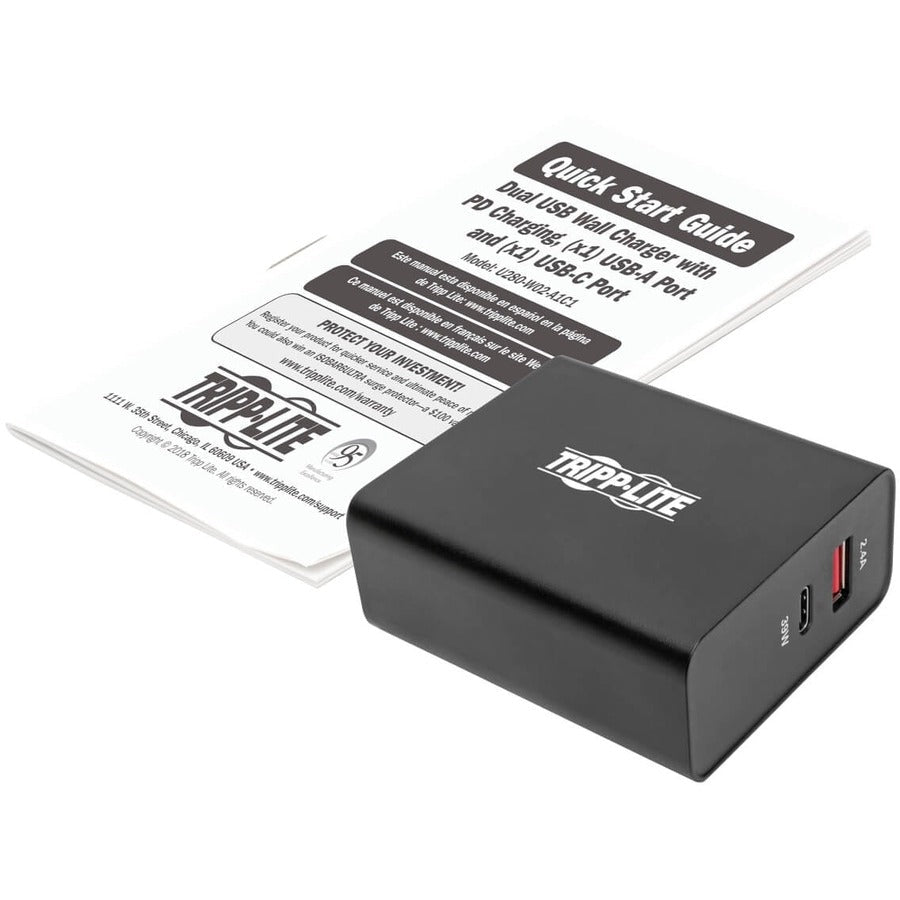 Tripp Lite Dual-Port Usb Wall Charger With Pd Charging - Usb Type-C (39W) & Usb Type-A (5V 2.4A/12W)