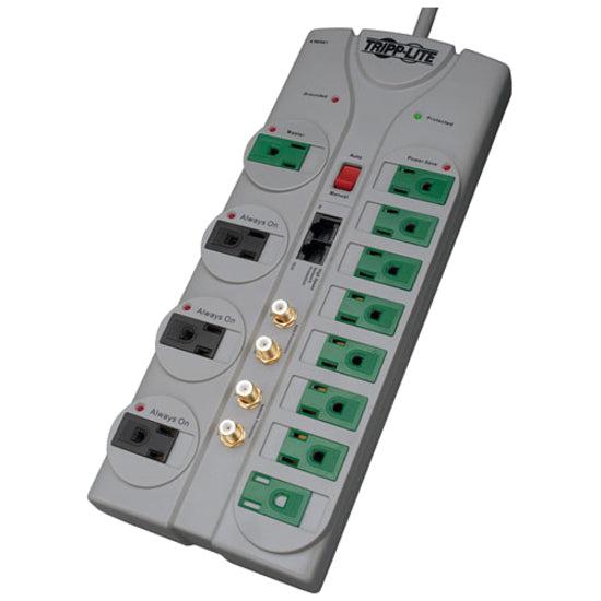 Tripp Lite Eco-Surge 12-Outlet Home/Business Theater Surge Protector, 10-Ft. Cord, 3600 Joules - Accommodates 8 Transformers