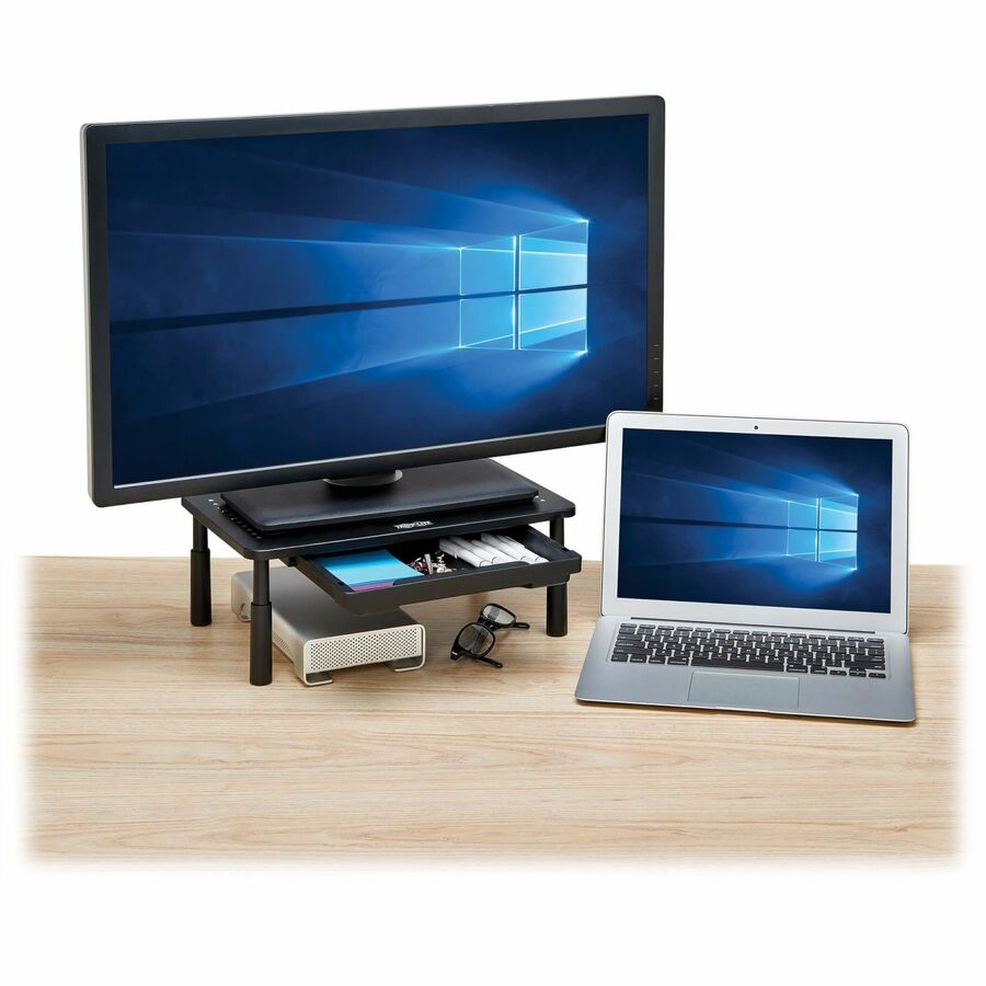 Tripp Lite Monitor Riser for Desk, 15 x 9 in. - Height Adjustable, Storage Drawer, Metal
