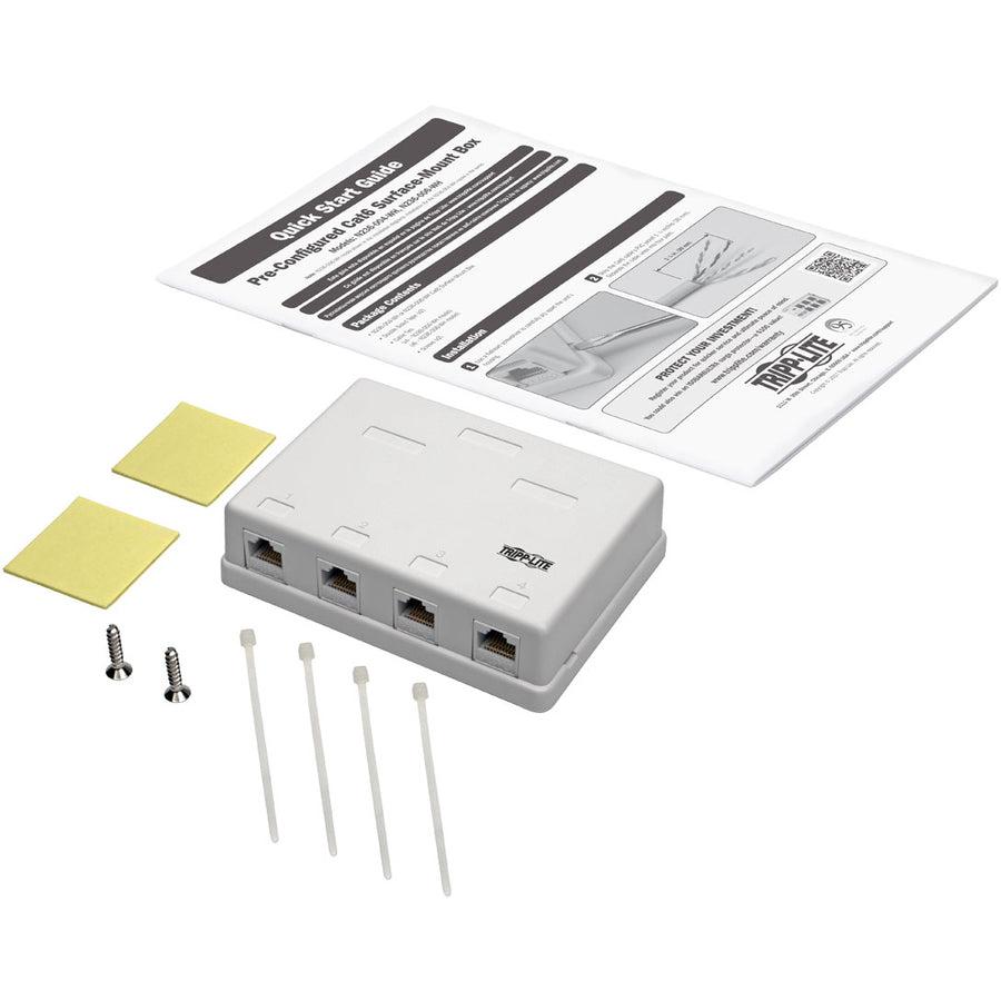 Tripp Lite N236-004-Wh Pre-Configured Unshielded Cat6 4-Port Surface-Mount Box, 110 Idc, Rj45, White
