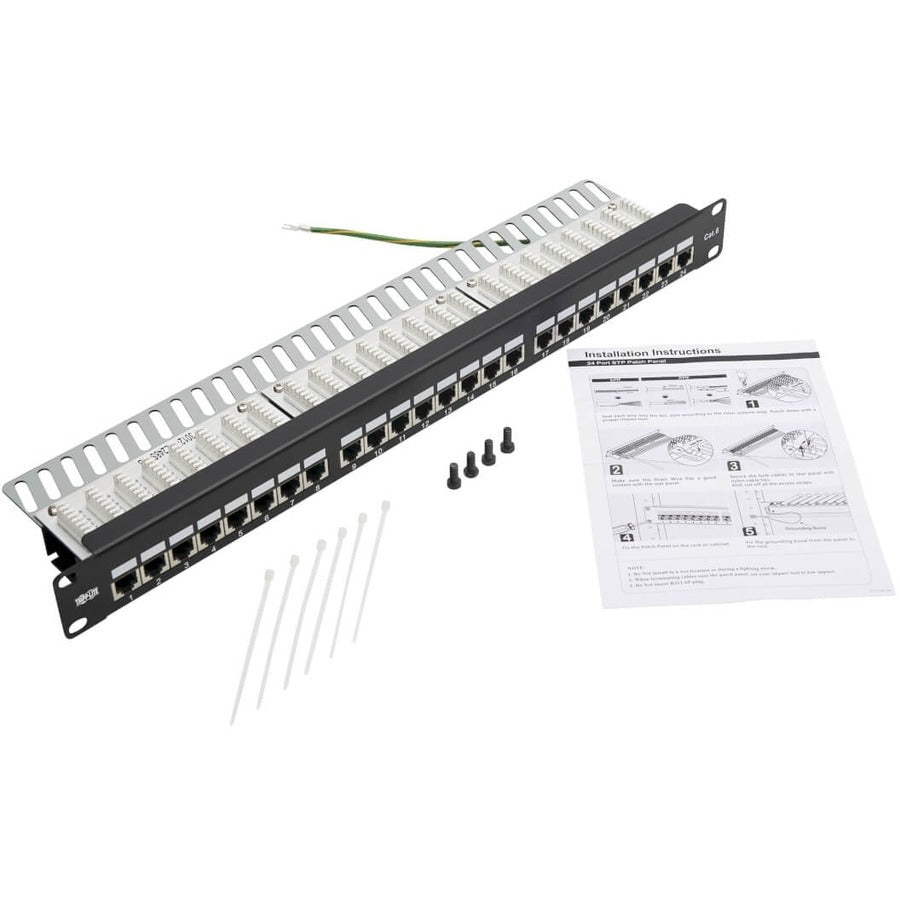 Tripp Lite N252-024-Sh-K Cat5E/Cat6 24-Port Patch Panel - Shielded, Krone Idc, 568B, Rj45 Ethernet, 1U, Taa