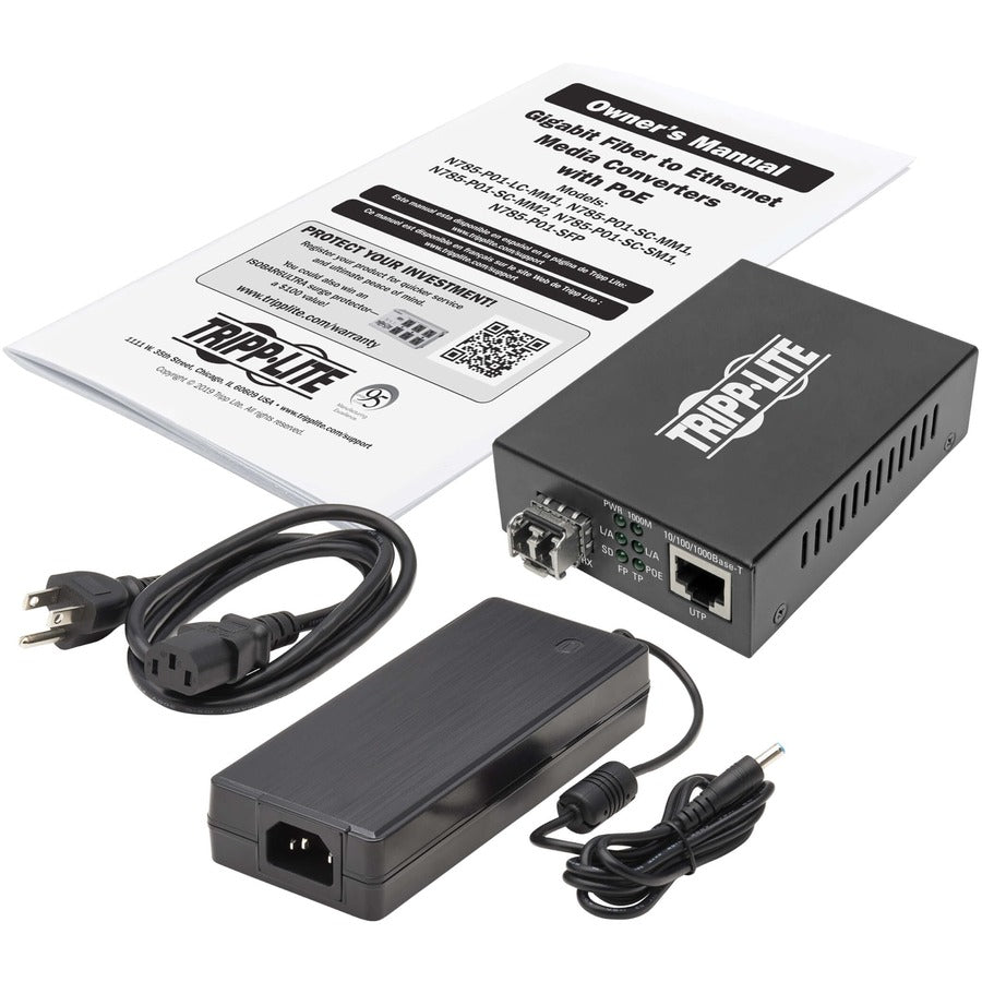 Tripp Lite N785-P01-LC-MM1 Gigabit Multimode Fiber to Ethernet Media Converter - PoE+ LC 850nm | Tecisoft