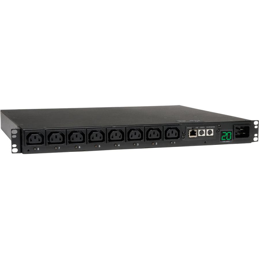 Tripp Lite Pdumh20Hvnet 3.7Kw Single-Phase 208/230V Switched Pdu - Lx Platform, 8 C13 Outlets, C20 Input With L6-20P Adapter, 2.4M Cord, 1U Rack-Mount, Taa
