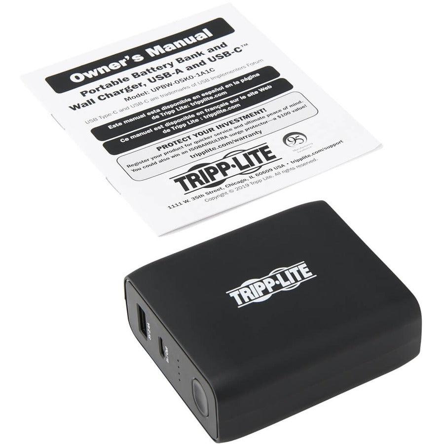 Tripp Lite Portable 5000Mah 2-Port Mobile Power Bank And Usb Battery Wall Charger Combo - Direct Plug, Black