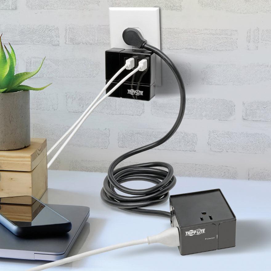Tripp Lite Protect It! 3-Outlet Power Cube Surge Protector - 6 Usb-A Ports (7.2A Shared), 6 Ft. Cord, 540 Joules, Black