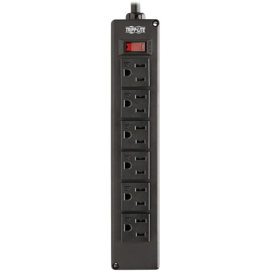 Tripp Lite Safe-IT 6-Outlet Surge Protector - 10 ft. Spiral Cord, 5-15P Plug, 300 Joules, Antimicrobial Protection, Black