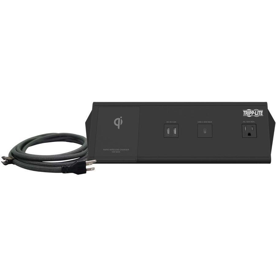 Tripp Lite Safe-IT 6-Port USB Charging Station - 2x USB-C 60W, 4x USB-A, 2x 5-15R, Wireless Charging, 1000 Joules, 10 ft. Cord, Antimicrobial Protection