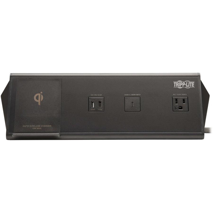 Tripp Lite Safe-IT 6-Port USB Charging Station - 2x USB-C 60W, 4x USB-A, 2x 5-15R, Wireless Charging, 1000 Joules, 10 ft. Cord, Antimicrobial Protection