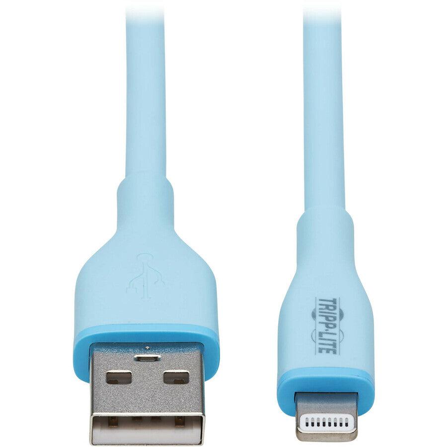 Tripp Lite Safe-IT USB-A to Lightning Sync/Charge Antibacterial Cable (M/M), Ultra Flexible, MFi Certified, Light Blue, 6 ft. (1.83 m)