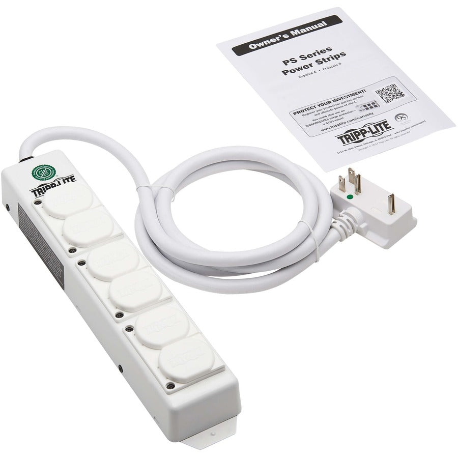 Tripp Lite Safe-It Ul 2930 Medical-Grade Power Strip For Patient Care Vicinity, 6 Hospital-Grade Outlets, Safety Covers, Antimicrobial, 6 Ft. Cord, Dual Ground