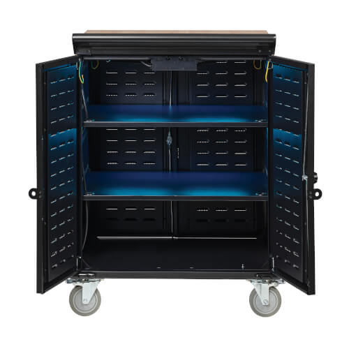 Tripp Lite Safe-It Uv Locking Storage Cart For Mobile Devices And Av Equipment, Wood-Grain Top