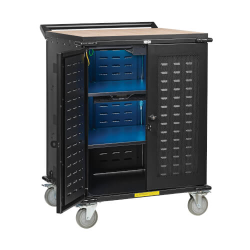 Tripp Lite Safe-It Uv Locking Storage Cart For Mobile Devices And Av Equipment, Wood-Grain Top