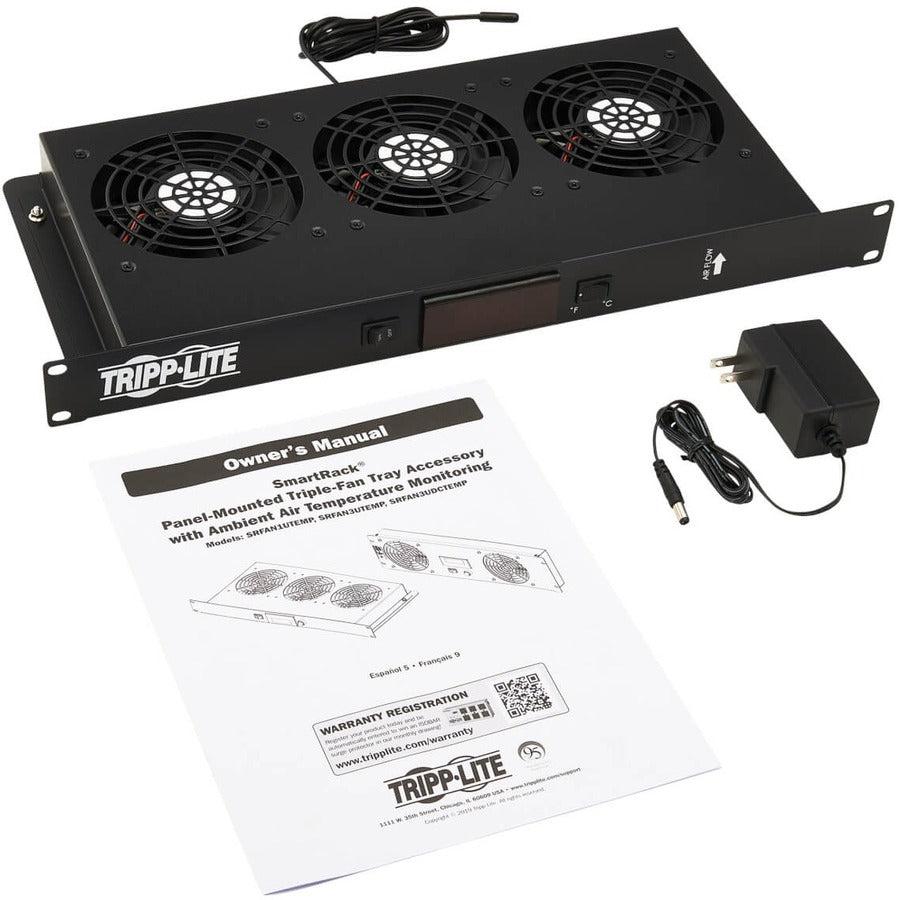 Tripp Lite Srfan1Utemp 1U Blanking Panel With Temperature Sensor And High-Performance Fans