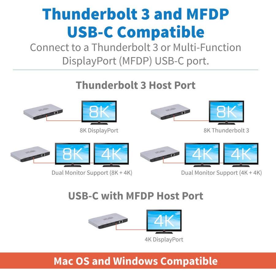 Tripp Lite Thunderbolt 3 Dock W Usb-C Compatibility, Dual Display - 8K Displayport, Usb 3.2 Gen 2 10G, Usb-A/C Hub, Memory Card, Gbe, 60W Pd Charging