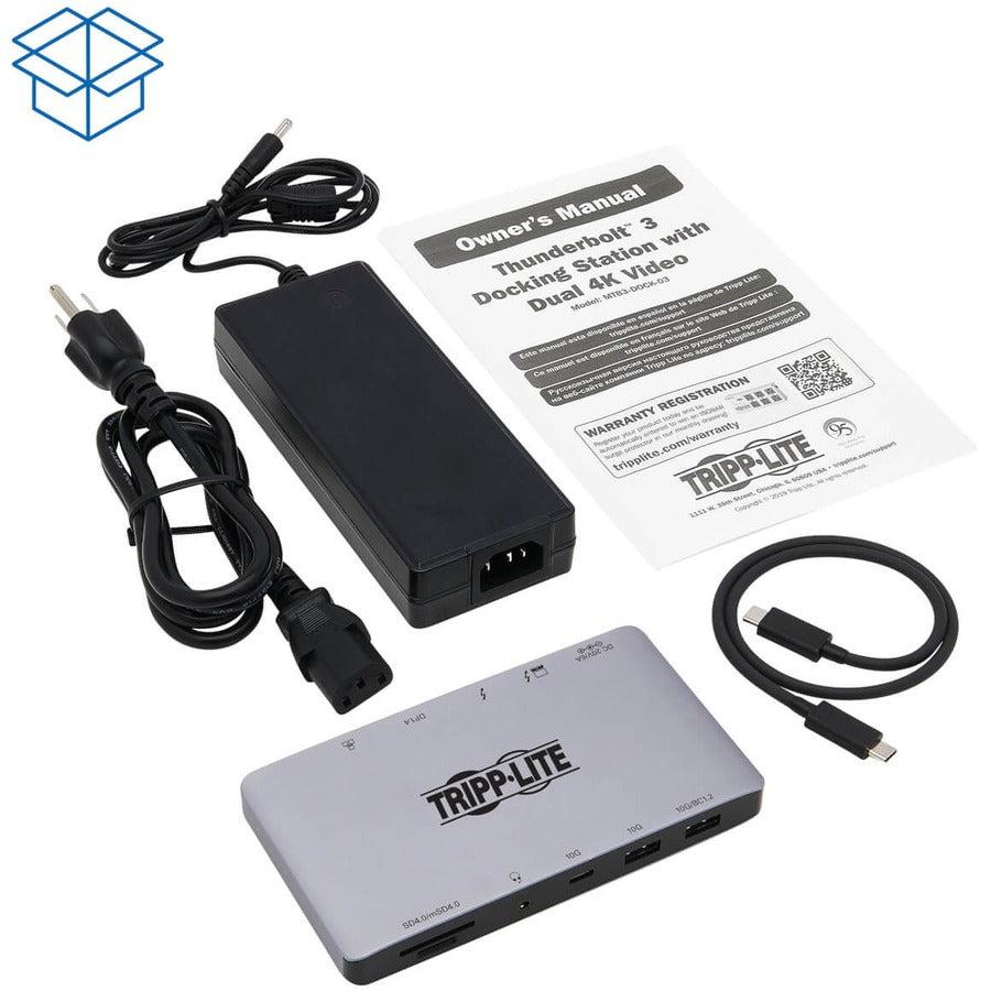 Tripp Lite Thunderbolt 3 Dock W Usb-C Compatibility, Dual Display - 8K Displayport, Usb 3.2 Gen 2 10G, Usb-A/C Hub, Memory Card, Gbe, 60W Pd Charging