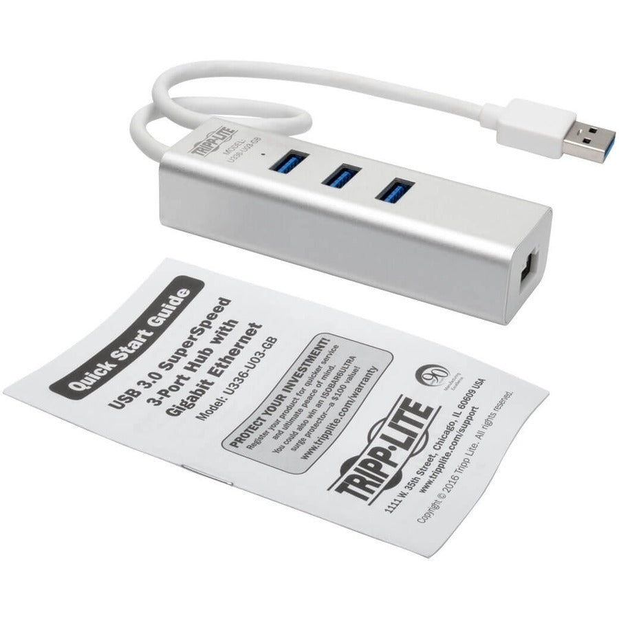 Tripp Lite U336-U03-Gb Usb 3.0 Superspeed To Gigabit Ethernet Nic Network Adapter With 3 Port Usb 3.0 Hub
