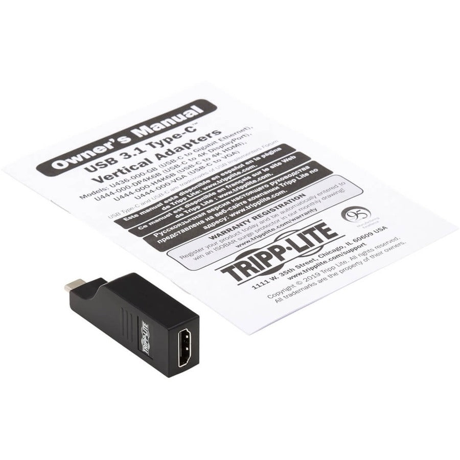 Tripp Lite U444-000-H4K6B Usb-C To Hdmi Vertical Adapter (M/F) - Hdmi, Thunderbolt 3, 4K 60 Hz, 4:4:4, Black