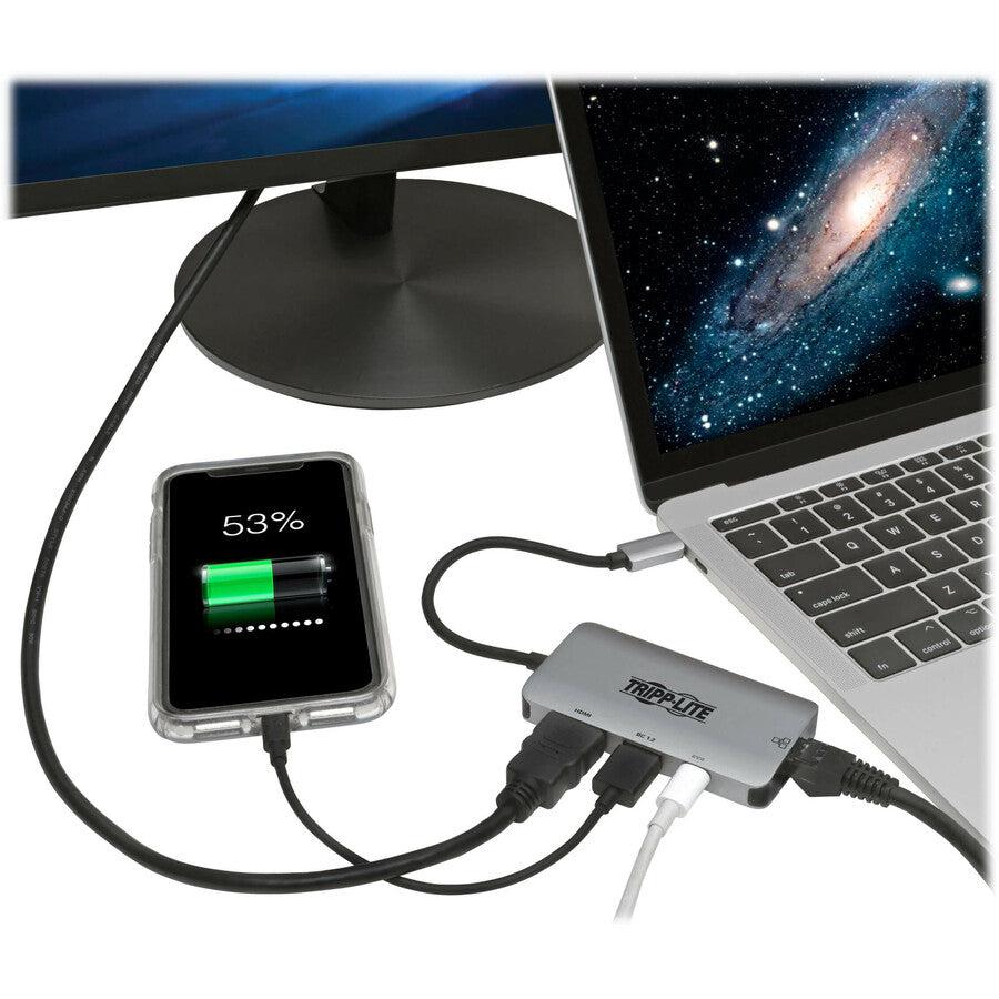 Tripp Lite U444-06N-H4Gusc Usb-C Multiport Adapter - 4K Hdmi, Usb-A, Gbe, 100W Pd Charging, Hdcp, Gray